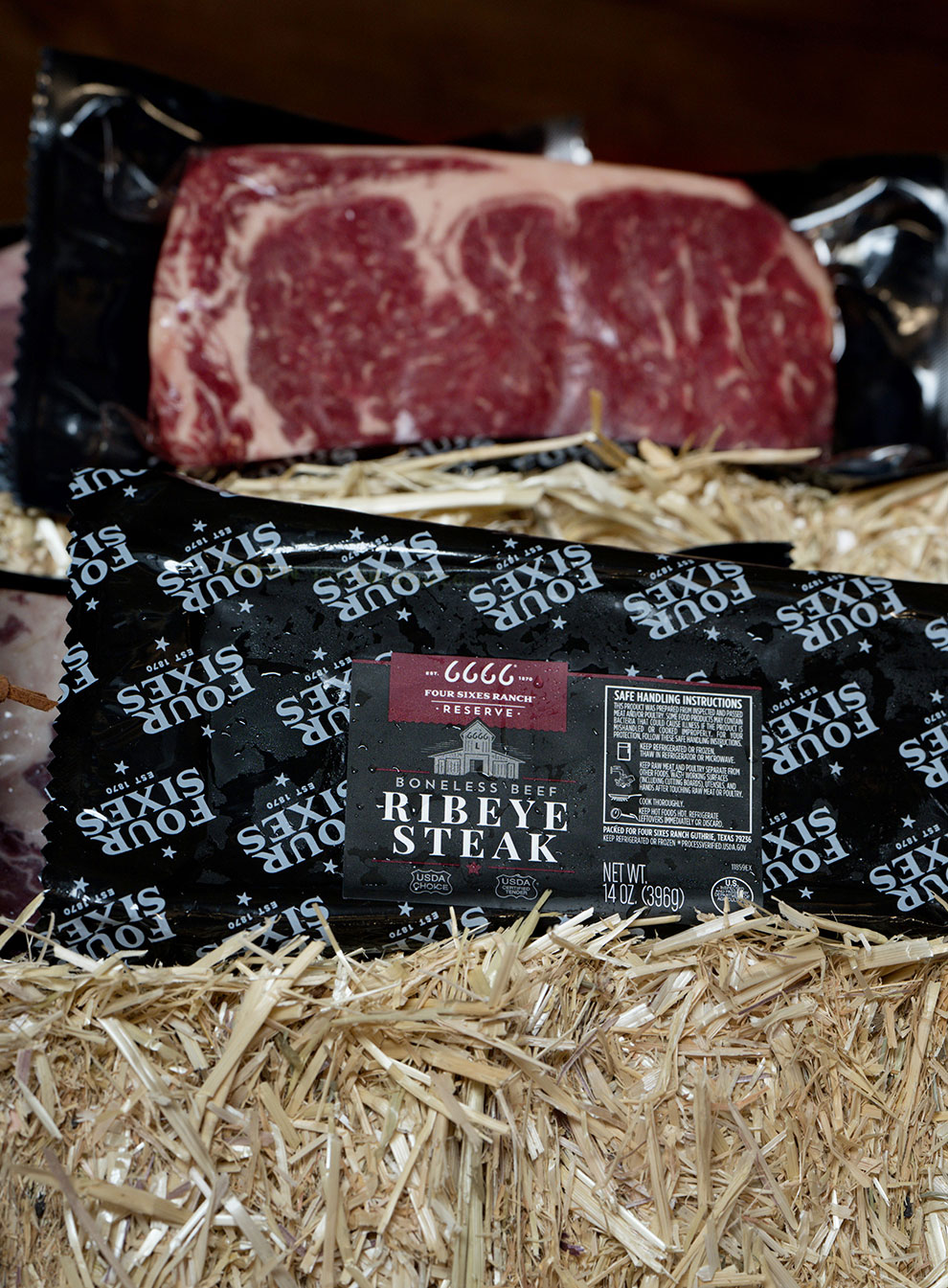 four sixes ribeye steak in packaging
