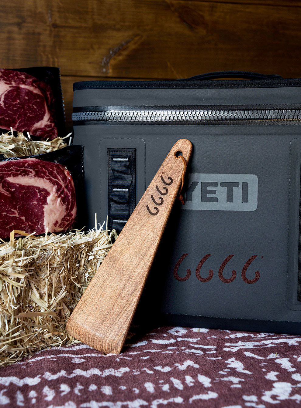 four sixes branded wood spatula