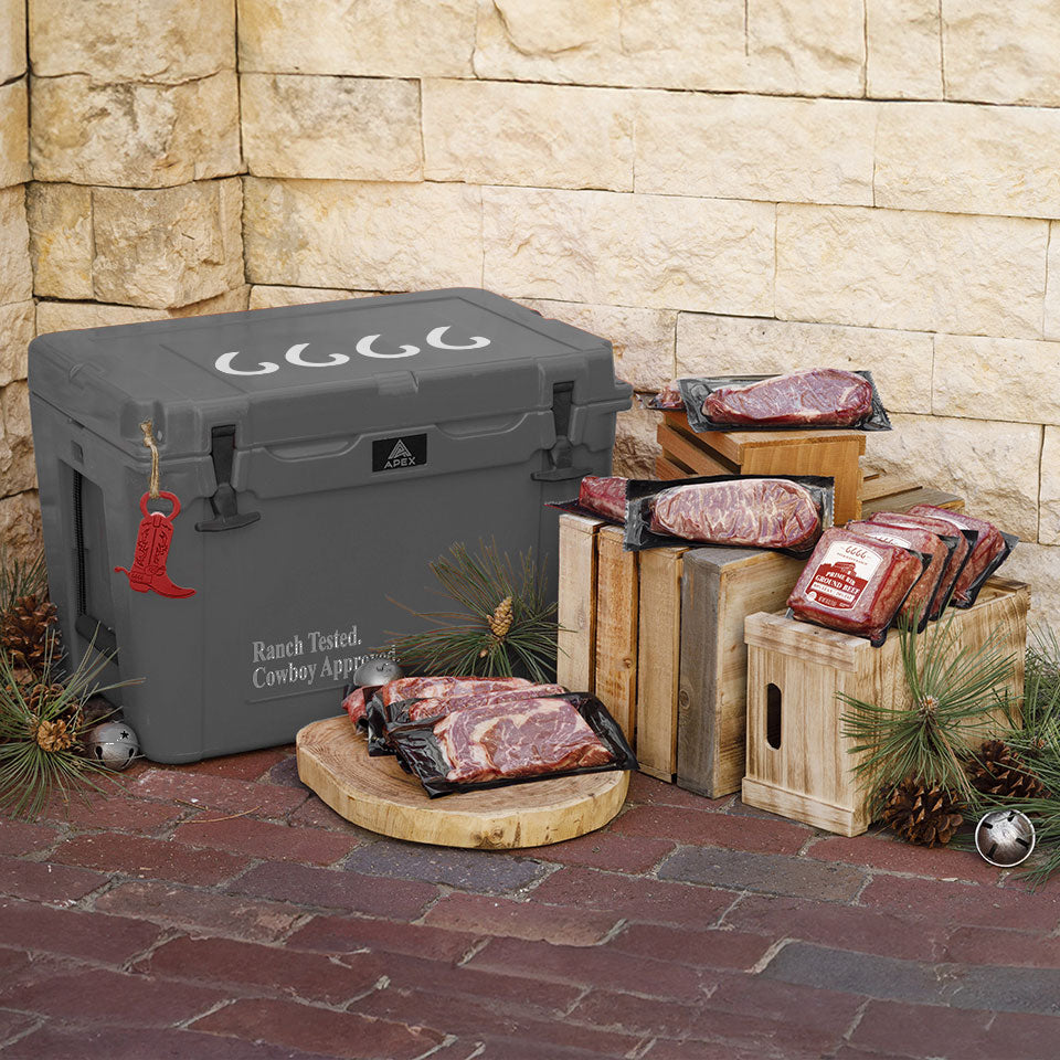 holiday gift pack with charcoal cooler