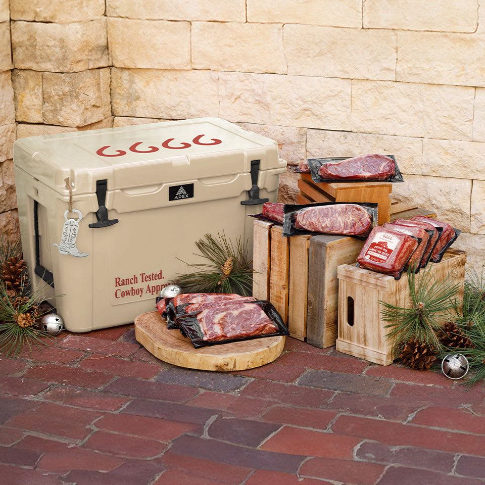 holiday gift pack with khaki cooler