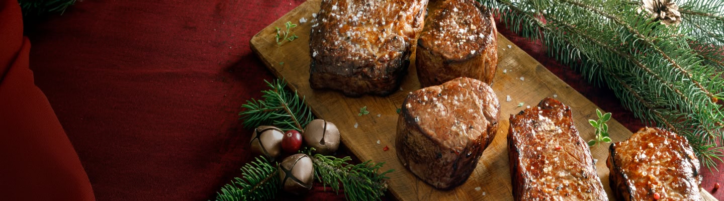 grilled steaks on a holiday table